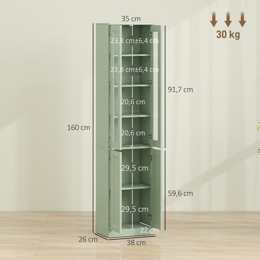 Meuble de Salle de Bain 6 niveaux, Meuble de Rangement avec 4 Portes à Fermeture Douce et Étagères Réglables, Vert