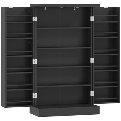 Armoire de Cuisine, Buffet Cuisine, avec 2 Portes, 12 Porte-Racks, 5 Compartiments et Étagères Réglables, Noir