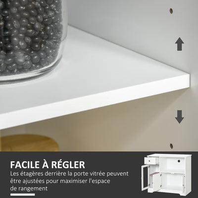 Meuble micro-ondes, buffet cuisine, armoire de rangement, pour cuisine, salle à Manger 90 x 40 x 82 cm verre trempé et bois, blanc