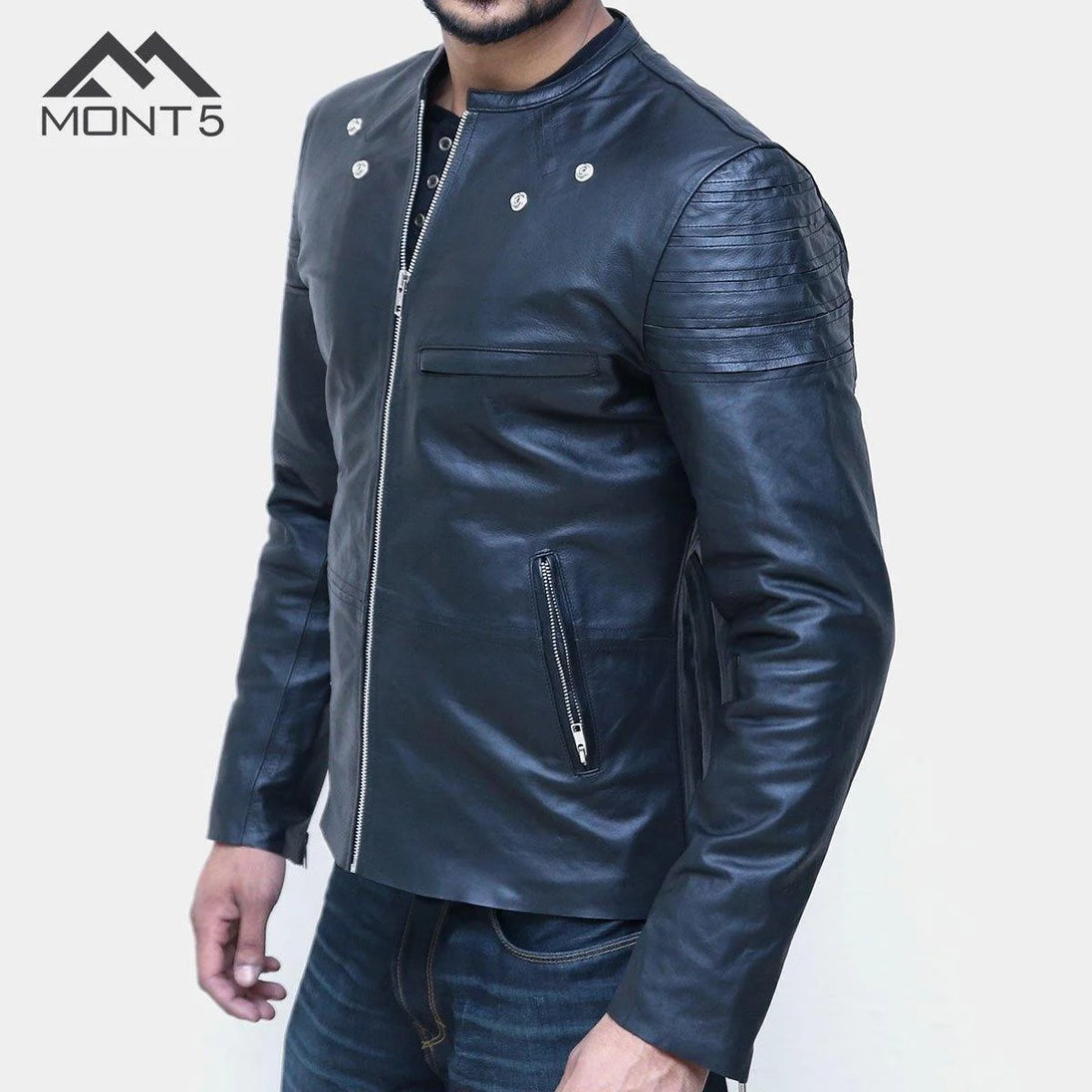 MONT5  Karakoram Perfect Fit Men Leather Jacket Gear Hikes