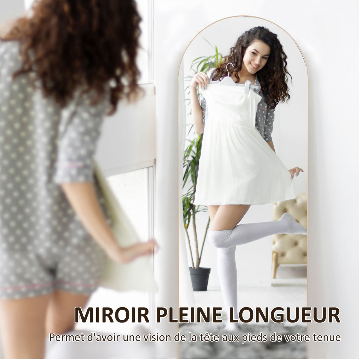 Miroir en pleine longueur 50 x 150 cm miroir sur pied grand miroir mural sans cadre  pour salon, ton doré