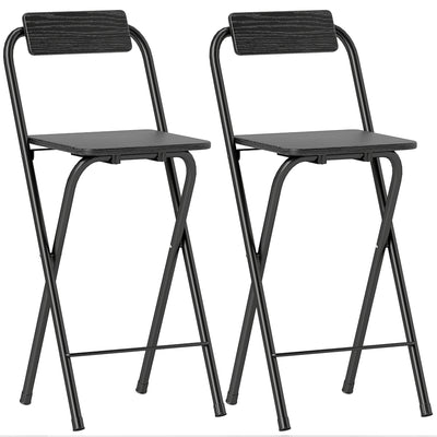 Lot de 2 tabourets de bar pliables avec dossier et repose-pieds, cadre en acier, 87 cm de haut, noir