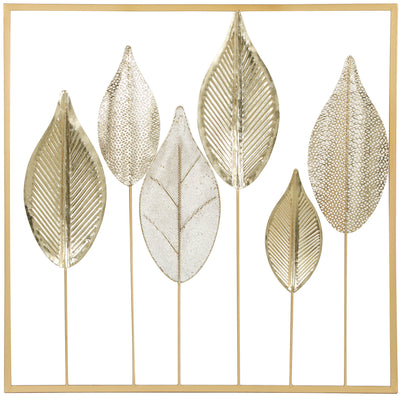 Décoration murale en métal moderne, sculpture murale en métal en forme de feuille, 70 x 70 cm, doré