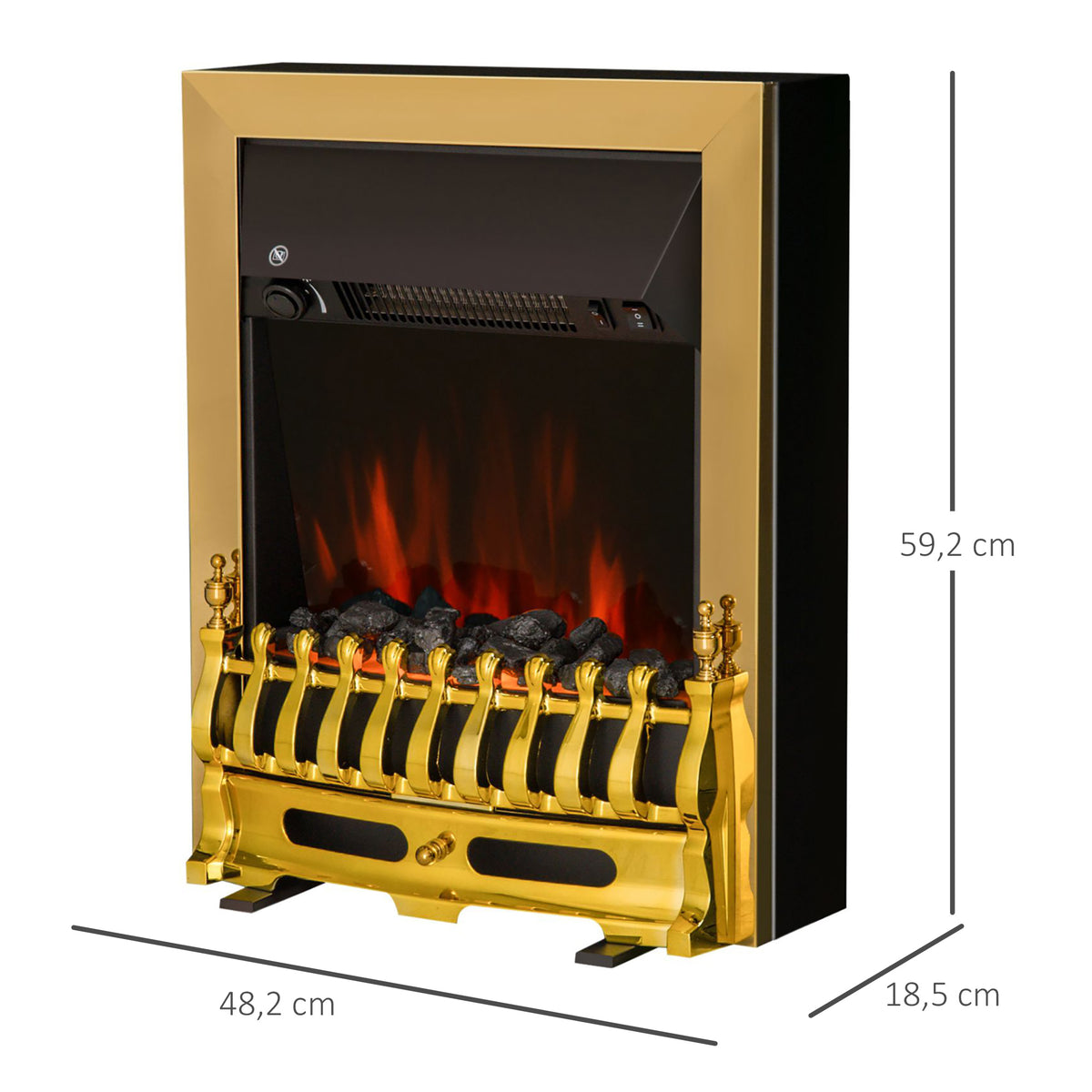Cheminée électrique Effet de Flamme Style néo rétro Thermostat 1000-2000 W Noir Or