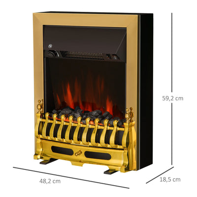 Cheminée électrique Effet de Flamme Style néo rétro Thermostat 1000-2000 W Noir Or