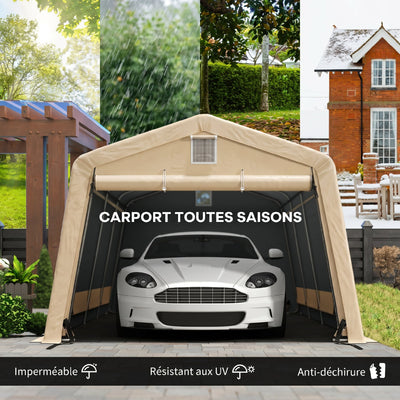 Tente garage carport dim. 6,2L x 3,3l x 2,4H m acier galvanisé robuste PE haute densité 150 g/m² imperméable anti-UV