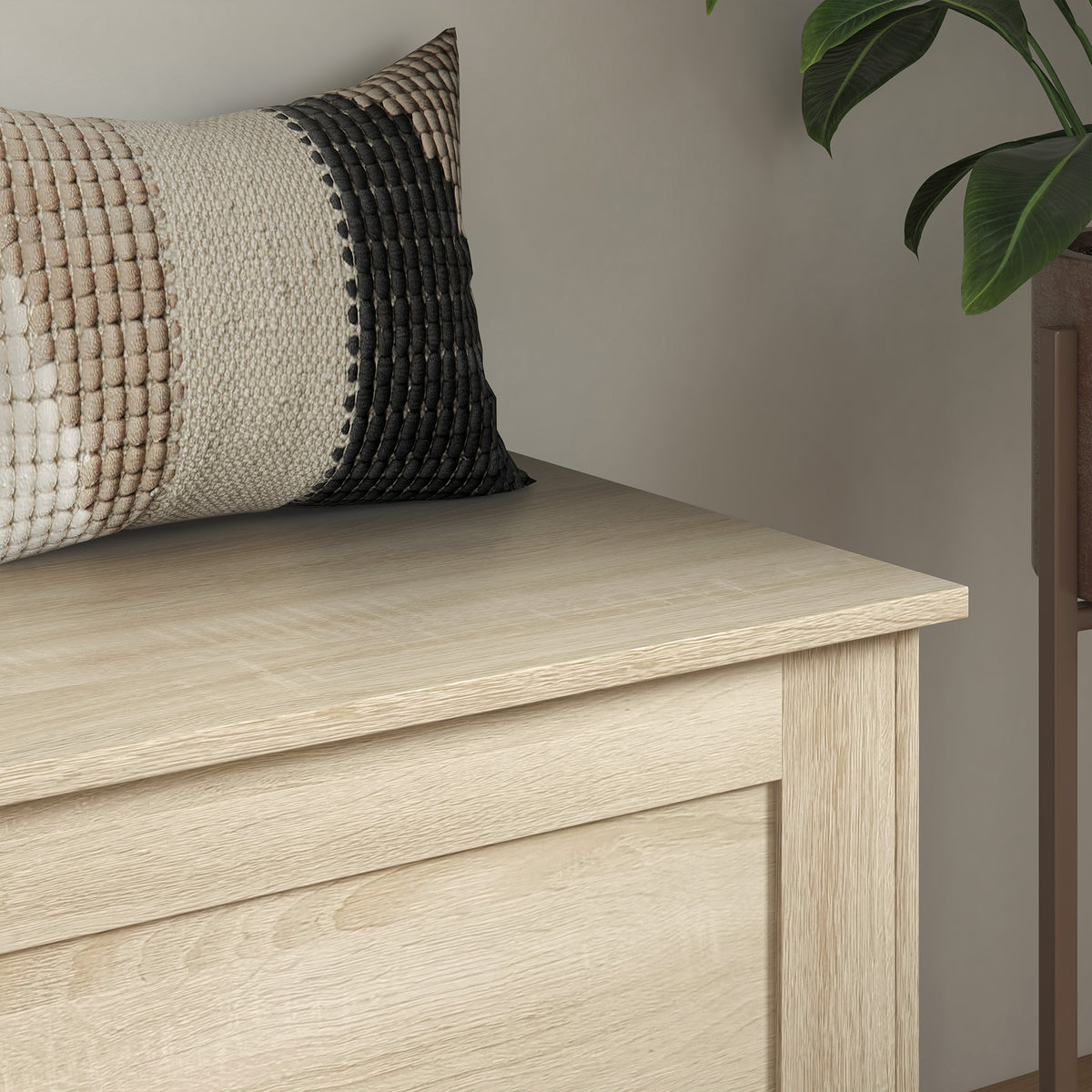 Coffre de rangement, coffre à jouets, avec charnière de sécurité, pour salon, en bois, 80 x 40 x 45 cm, bois naturel