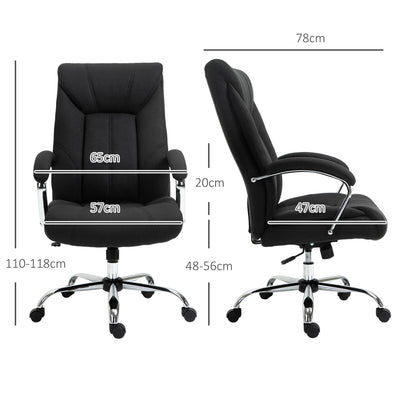 Fauteuil de bureau, chaise de bureau ergonomique, hauteur réglable, dossier haut, fonction de bascule, 65x78x118cm, noir