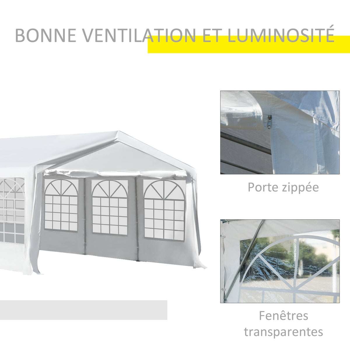 Tente Tonnelle de Réception Jardin Chapiteau PE Imperméable Tube Acier 7.98L x 3.92l x 2.8Hm Blanc Neuf 14