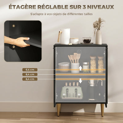 Buffet Cuisine, Meuble de Rangement avec 2 Portes, Étagère Réglable, Pieds Métalliques Surélevés, 60 x 40 x 80 cm, Noir