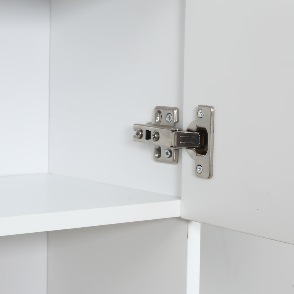 Buffet haut cuisine, armoire de cuisine, 4 portes, tiroir, plan de travail et étagères réglables, 80x40x180cm, blanc