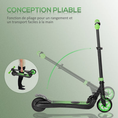 Trottinette électrique enfants 6 ans + pliable scooter électrique vitesse 8 km/h 71x36,5x75-80cm, aluminium, acier, vert