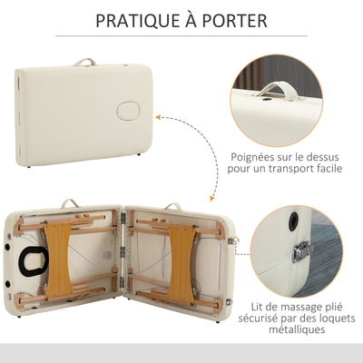Lit/Table de Massage cosmetique Pliable en Bois 2 Zones crème