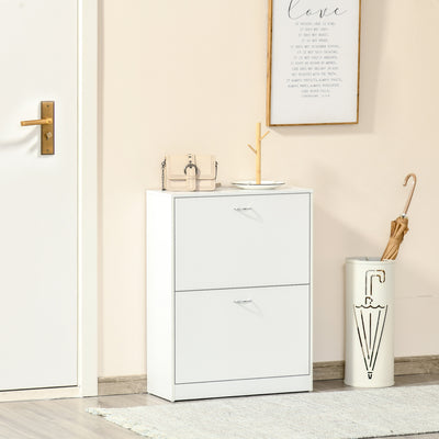Armoire à Chaussures Meuble à Chaussures dim. 60L x 24l x 80H cm 2 Portes abattantes Blanc