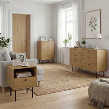 Commode 4 tiroirs, meuble de rangement étroit avec pieds en acier, coins arrondis, 60 x 39 x 91,5 cm, chêne