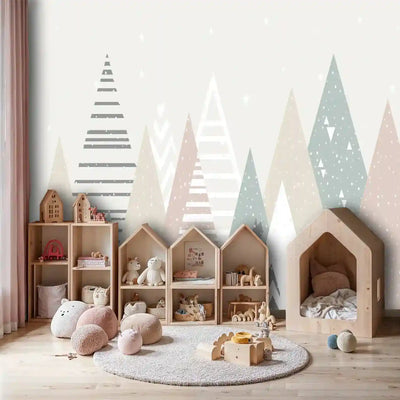 Scandinavian Snowy Forest Kids Wallpaper