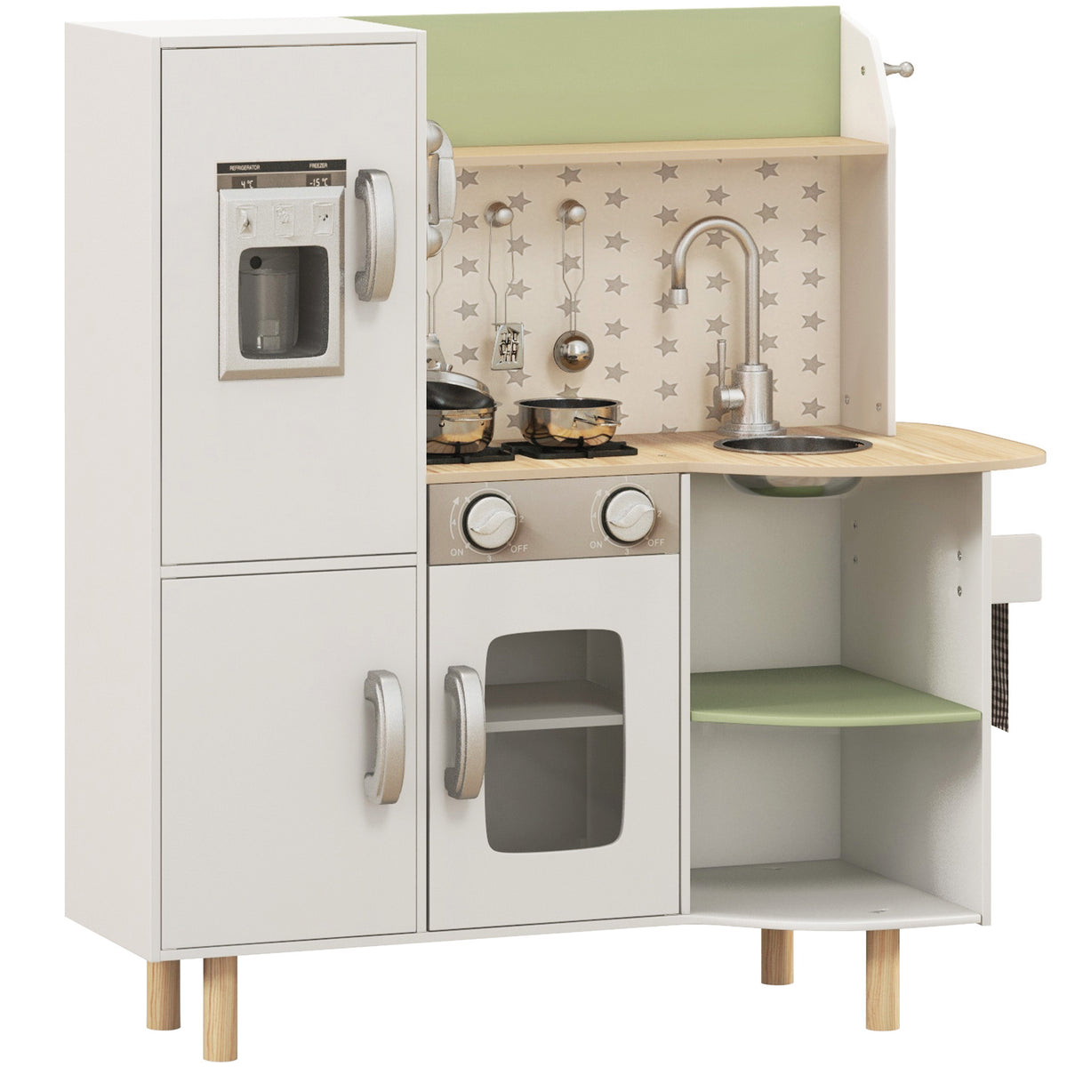 Cuisine enfant 3-8 ans jeu d'imitation avec machine à glaçons, évier mobile en acier inoxydable 84 x 34 x 89 cm blanc Aosom