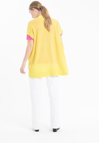 Gilet kimono manches courtes en cachemire jaune fluo - RIA 4