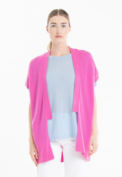 Gilet kimono manches courtes en cachemire rose barbie - RIA 4