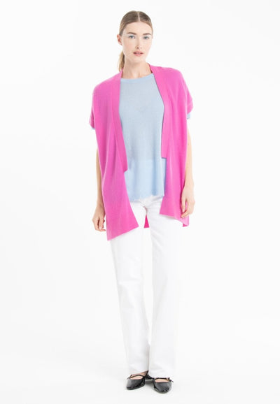 Gilet kimono manches courtes en cachemire rose barbie - RIA 4