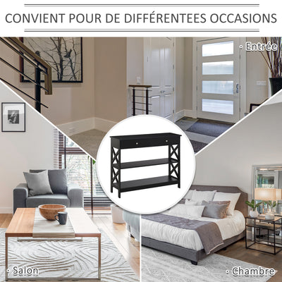 Table de console table d'entrée style table de drapier néo-rétro 2 tiroirs 2 étagères dim. 100L x 30,5l x 80H cm en bois noir