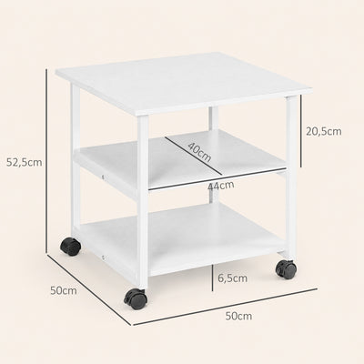 Support d'imprimante desserte de rangement 3 niveaux étagères mobile sur roulettes 50L x 50l x 52,5H cm