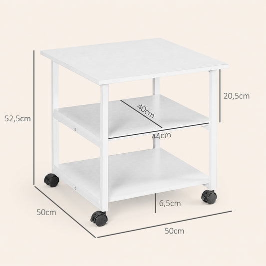 Support d'imprimante desserte de rangement 3 niveaux étagères mobile sur roulettes 50L x 50l x 52,5H cm