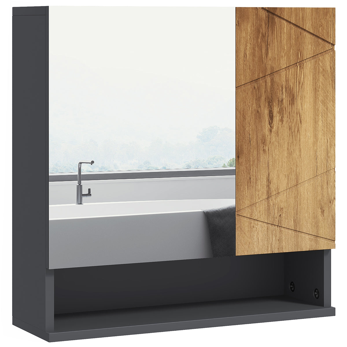 Armoire murale miroir de salle de bain placard de rangement 2 portes 55 x 17 x 55 cm naturel gris foncé