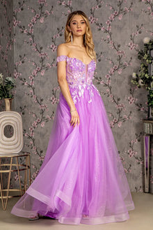 3 d flower emboridery sheer bodice mesh a line long dress GLGL3443