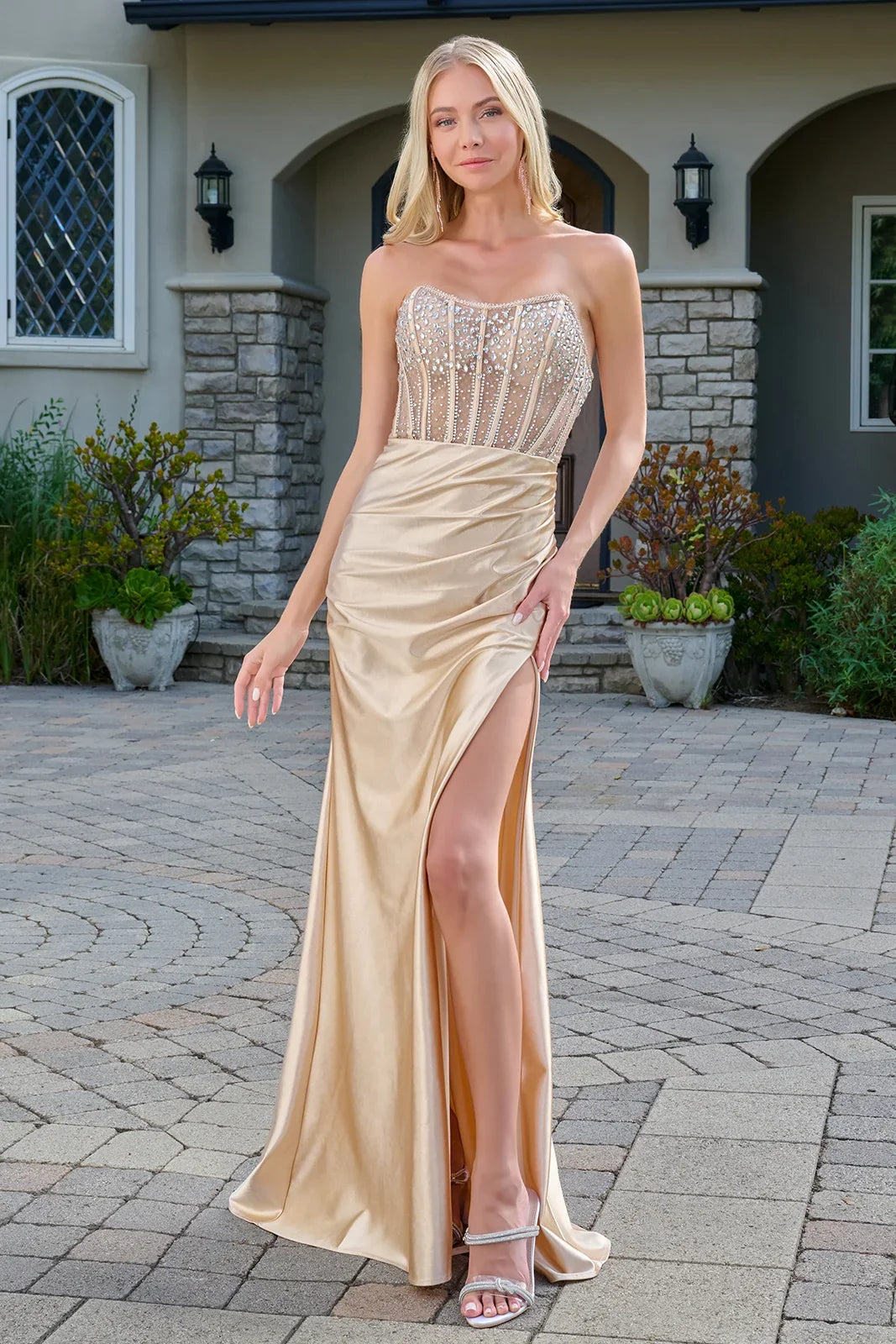 Elegant Embellished Formal Long Special Occasion Gown Detailed GLGL3679
