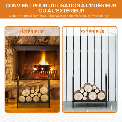 Range bûches Porte-bûches Etagère porte bois de cheminée charge max. 15 Kg dim. 44L x 33l x 46H cm métal époxy noir