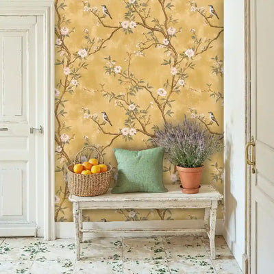 Chinoiserie Songbirds on Blossom Branches Wallpaper