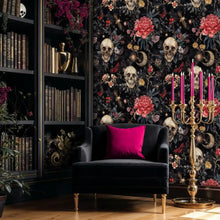 Gothic Celestial Skulls and Florals Wallpaper