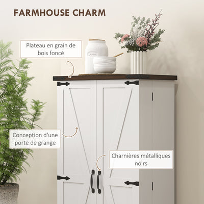 Buffet cuisine, meuble cuisine rangement, avec 12 étagères à portes, lumière LED magnétique, 60 x 40 x 120 cm, blanc