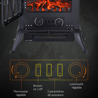 Cheminée électrique sur pied 1000/2000 W, fausse cheminée décorative avec effet flamme LED, protection contre la surchauffe, zone de couverture 15-30 m², noir