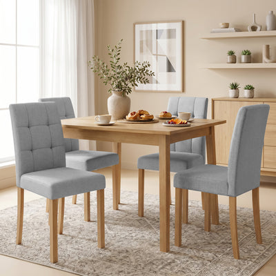 Lot de 2 chaises de salle à manger, chaise de cuisine moderne avec siège rembourré en tissu effet lin, gris clair