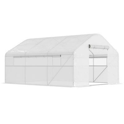 Serre de jardin 4 x 3 x 2m avec portes enroulables et grandes fenêtres, serre tunnel de jardin, blanc