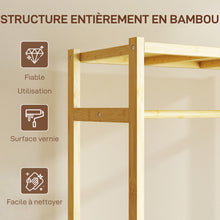 Portant à vêtements à roulettes, porte-manteau en bambou avec 2 étagères et tringle suspendue, 70x35x175cm, bois naturel