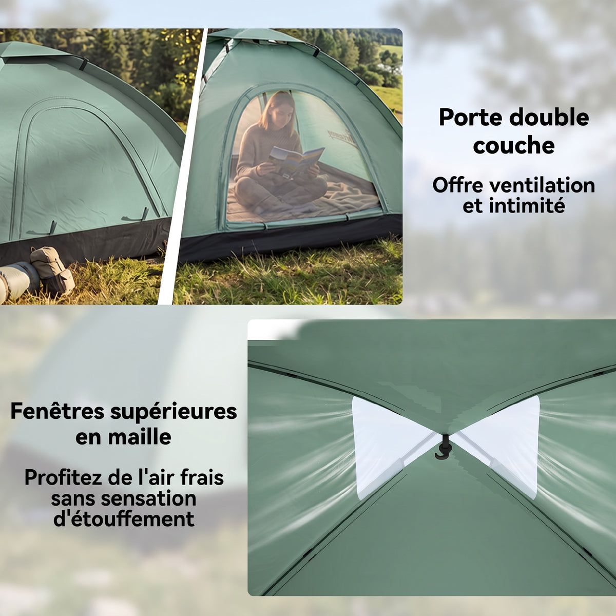 Tente de camping 2 personnes camouflage tente dôme légère ventilée facile à monter avec portes zippées