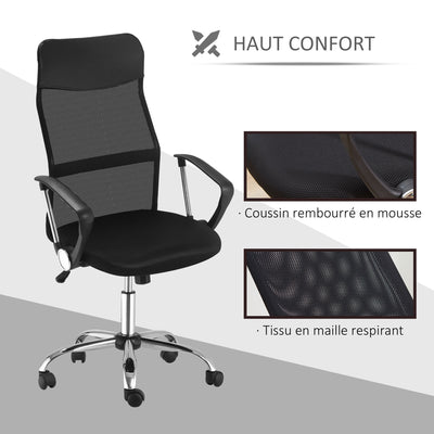 Fauteuil de bureau manager grand confort dossier ergonomique hauteur assise réglable pivotant tissu maille noir