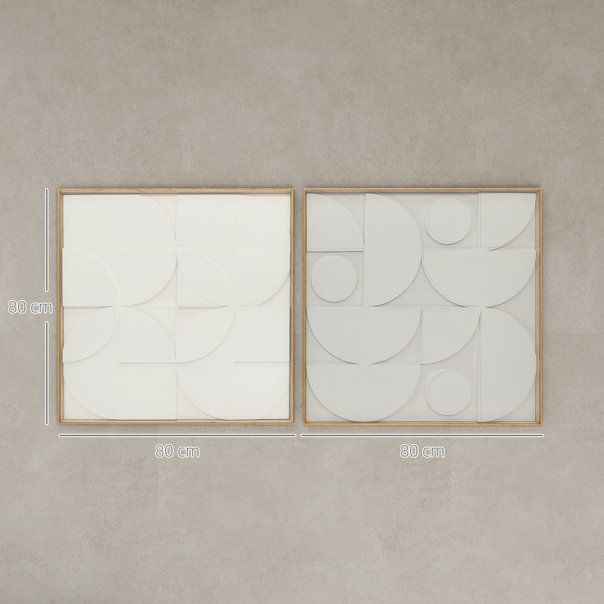Lot de 2 tableaux abstraits 3D, décoration murale en bois géométrique, pour salon, chambre, bureau, 80 x 80 cm, blanc