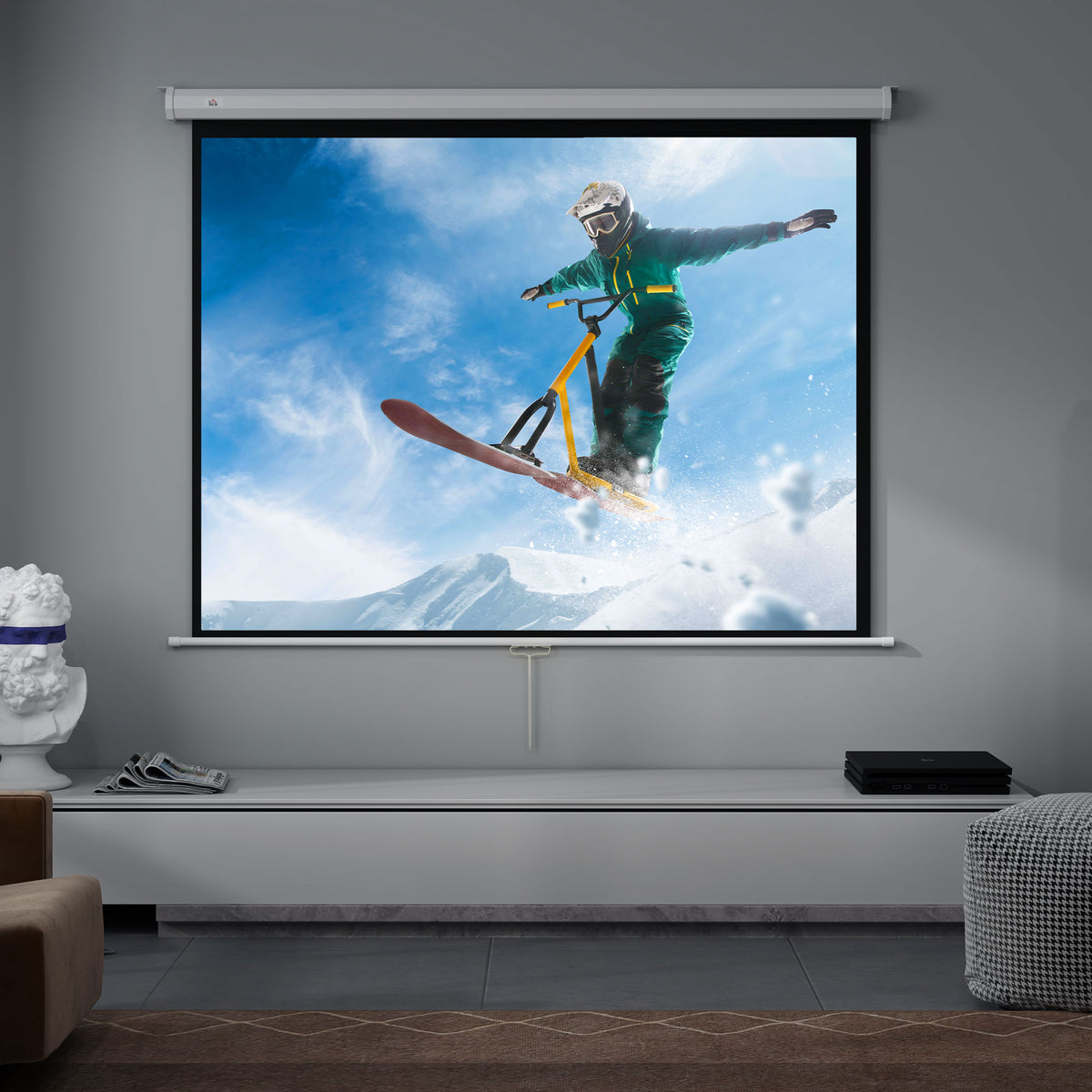 Écran de projection de 84 pouces, écran vidéoprojecteur, 4:3 4K HD, fixation mur ou plafond, 181l x 8P x 138H cm, blanc
