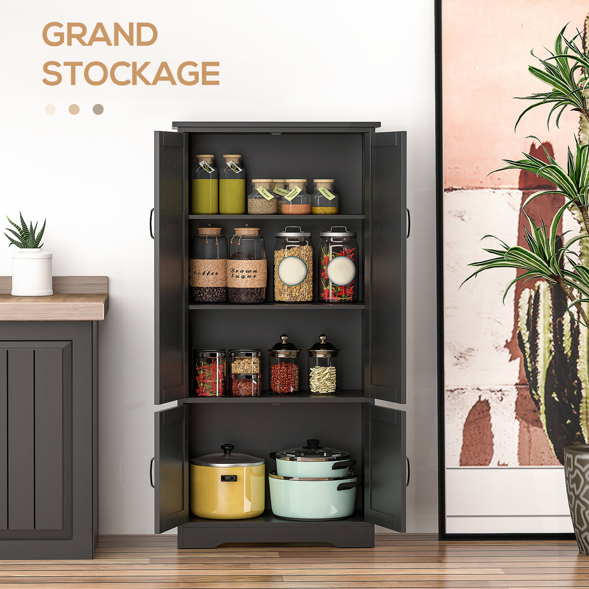 Buffet de cuisine armoire de cuisine contemporaine multi-rangements 2 placards 3 étagères 60 x 30 x 123 cm noir