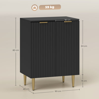 Buffet Cuisine, Meuble de Rangement avec 2 Portes, Étagère Réglable, Pieds Métalliques Surélevés, 60 x 40 x 80 cm, Noir