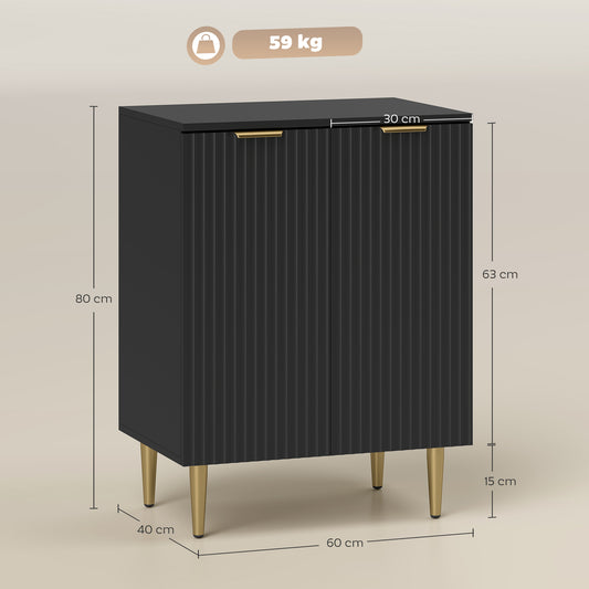 Buffet Cuisine, Meuble de Rangement avec 2 Portes, Étagère Réglable, Pieds Métalliques Surélevés, 60 x 40 x 80 cm, Noir