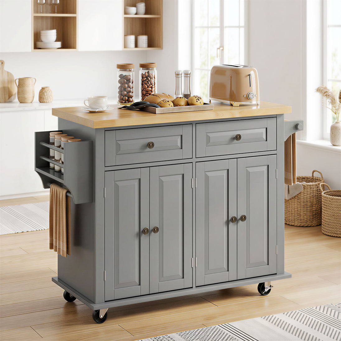 Desserte ilôt de cuisine multi rangements 2 tiroirs 2 placard 2 portes avec étagère range-bouteille Aosom