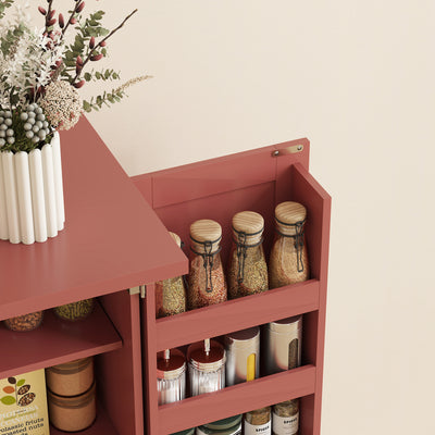 Buffet cuisine armoire de cuisine 5 niveaux avec portes et étagères réglables 60l x 40P x 120H cm grain de bois rouge