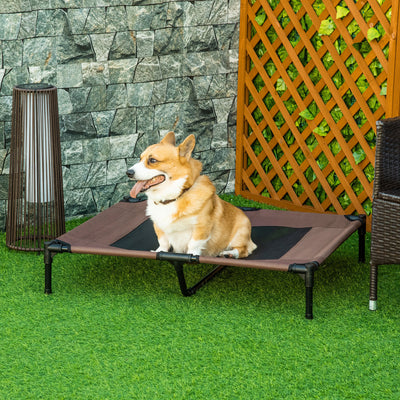 Lit sur pieds lit pour chien chat lit de camp lit surélevé animaux grand confort tissu Oxford textilène micro-perforé métal 92L x 76l x 18H cm café