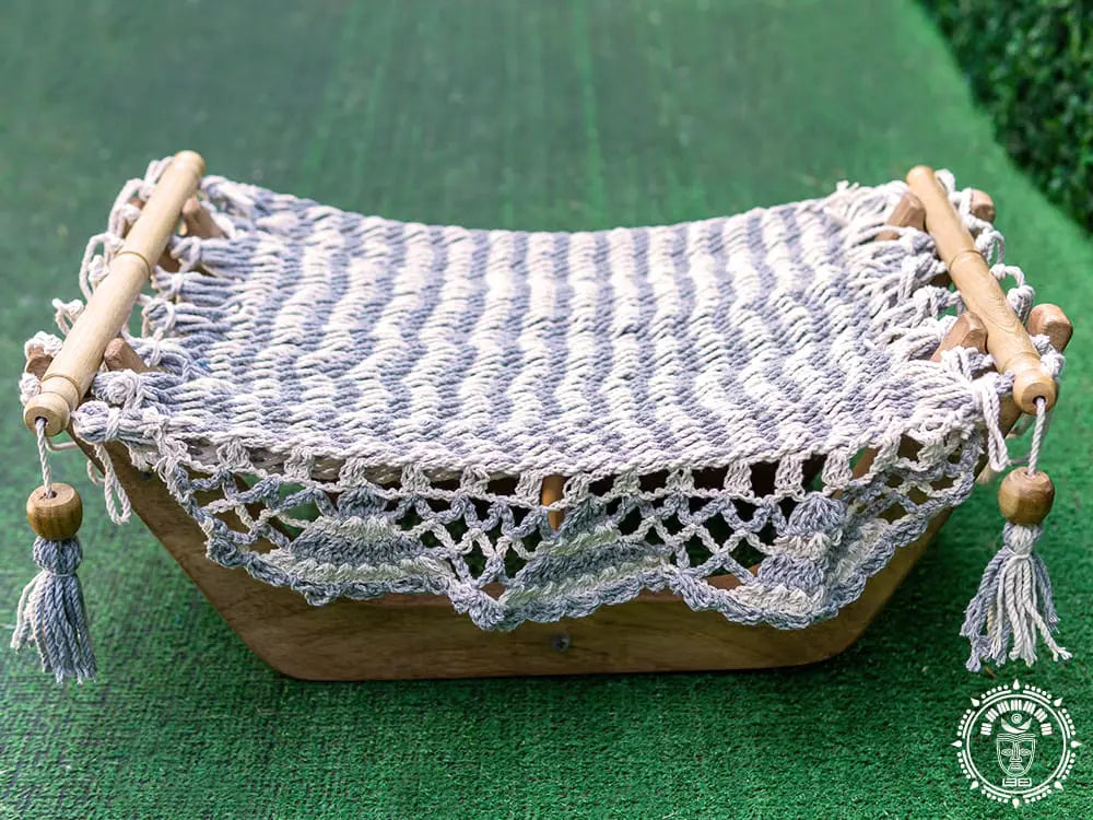 Hamac pour chat écru/gris perlé + support en bois