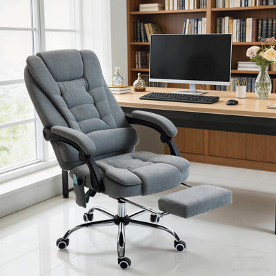 Fauteuil de bureau massant et chauffant, chaise de bureau, hauteur réglable, dossier inclinable, 65x70x111-119cm, gris